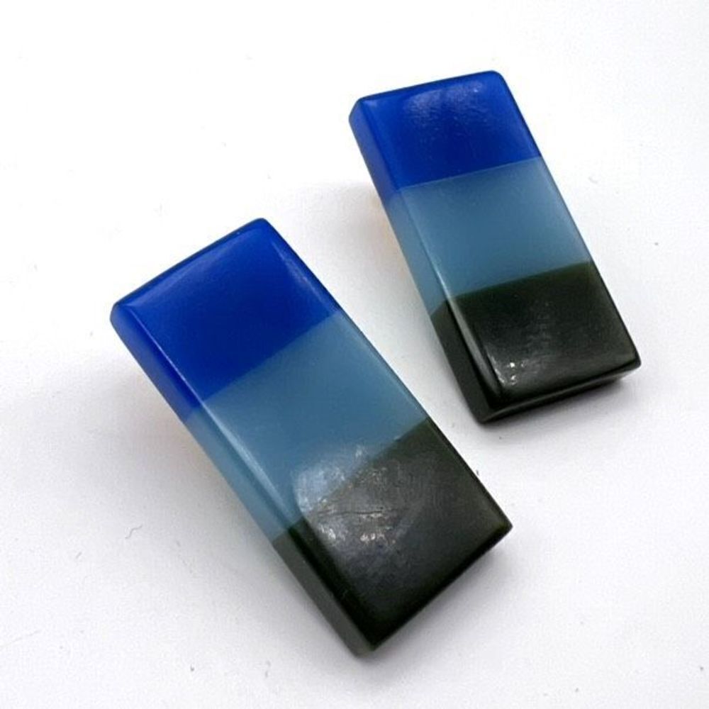 TRADEMARK™ clip on Burch sisters art deco earrings Rare blue Colorblock vintage
